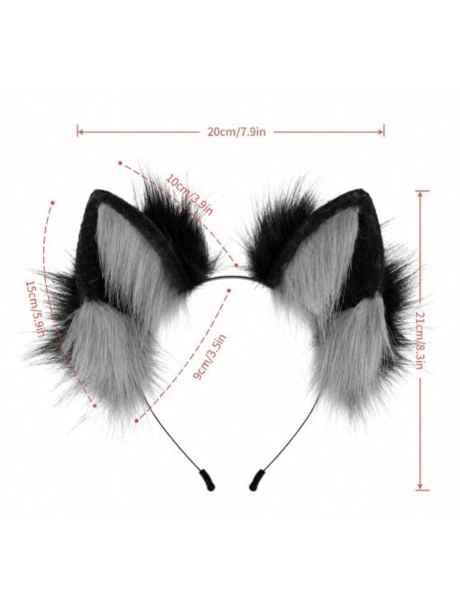 Deluxe Grey Fox Ears Headband - Image 3