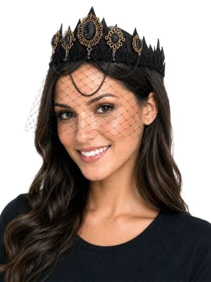 gothic crown with gems and mesh veil