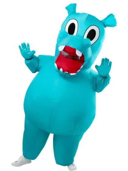Adult inflatable Hungry Hungry Hippos costume in blue