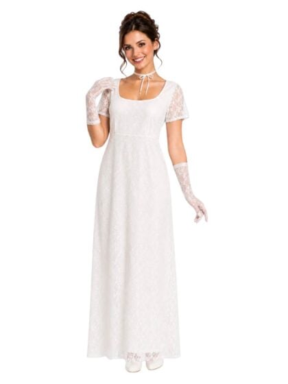 White Regency costume dress with lace overlay