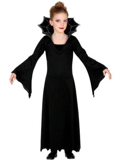 girls vampire costume black dress with standup collar and batwing sleeves for halloween