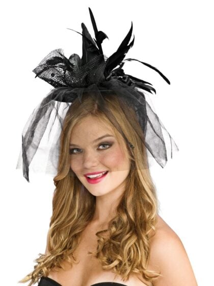 Black mini witch hat on headband