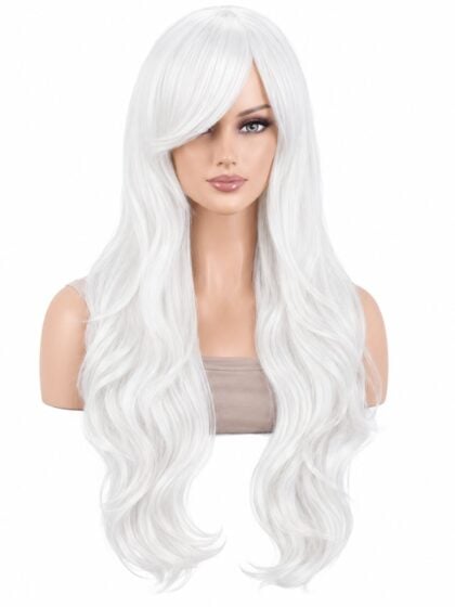 long white curly wig with fringe